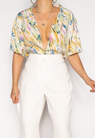 VINTAGE 80'S RAINBOW PALM TREE BEACH BLOUSE