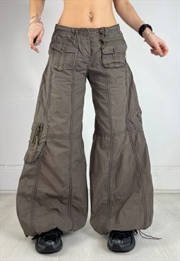 Vintage Y2k Cargo Trousers Parachute Super Wide Leg Utility 