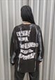 TIE-DYE GRAFFITI TOP GRADIENT SLOGAN SWEAT THIN JUMPER BLACK