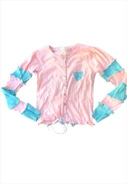 Reworked pastel Heart and star cardigan Kawaii fairycore
