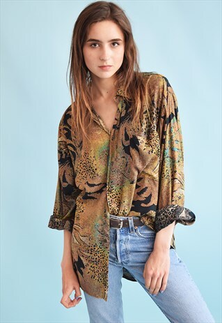 90'S RETRO ABSTRACT PRINT OVERSIZED DADS SHIRT TOP