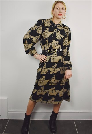 VINTAGE 70S MIDI DRESS BALLOON SLEEVES REVIVAL