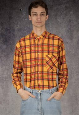 90s flannel shirt with checkered pattern in vibrant colors