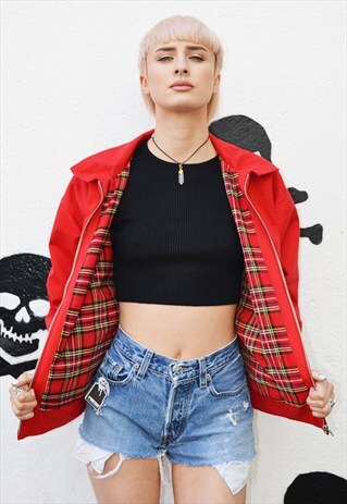 RED HARRINGTON JACKET WITH A TARTAN
