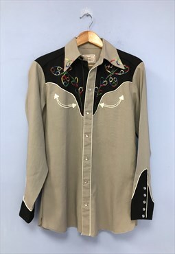Western Shirt Grey Black Rainbow Embroidered Cowboy