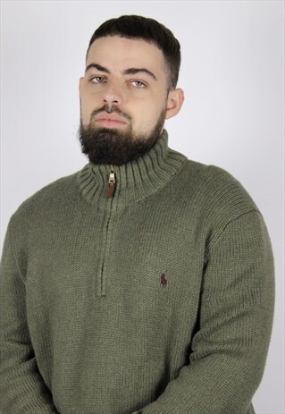 MENS POLO RALPH LAUREN 1/2 ZIP SWEATER GREEN SIZE L