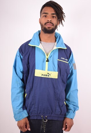 PUMA MENS VINTAGE PULLOVER JACKET LARGE BLUE 90S