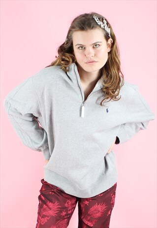 VINTAGE 90S Y2K GREY RALPH LAUREN 1/4 ZIP SWEATSHIRT