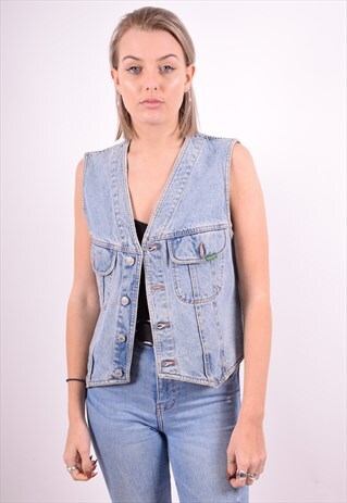 BENETTON WOMENS VINTAGE DENIM GILET MEDIUM BLUE 90'S