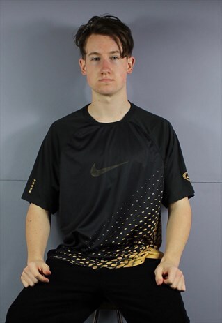 VINTAGE NIKE GYM DRI-FIT T-SHIRT IN BLACK WITH PRINTED SWOOS