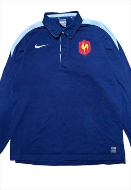 vintage mens nike France navy rugby polo shirt 2004-2005