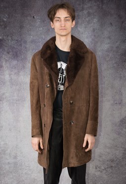 70s sherpa jacket, bekesha coat, made of real suede in brown