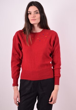 BENETTON WOMENS VINTAGE JUMPER SWEATER MEDIUM RED 90S