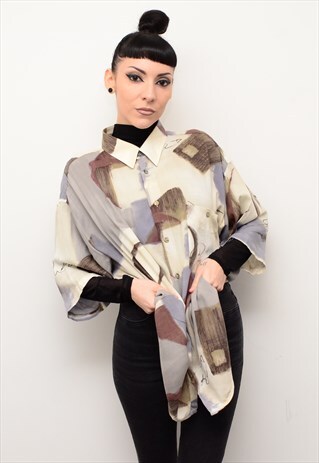 VINTAGE 90'S ABSTRACT INDIE PATTERNED OVERSIZED SHIRT
