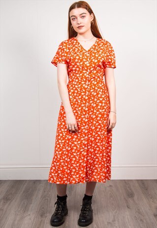 VINTAGE 90'S FLORAL PATTERN SHORT SLEEVE MIDI DRESS