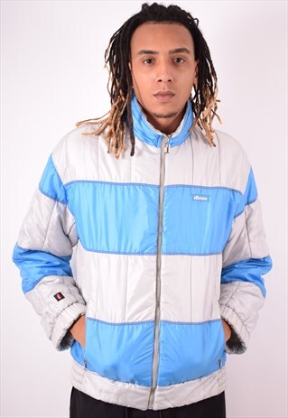 ELLESSE MENS VINTAGE REVERSIBLE JACKET MEDIUM SILVER 90S