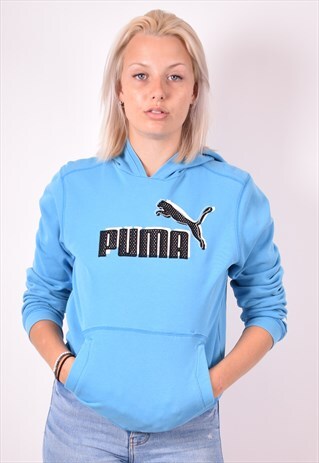 PUMA WOMENS VINTAGE HOODIE JUMPER MEDIUM BLUE 90S