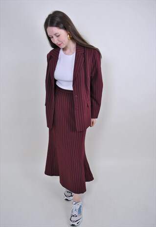 80S RETRO STRIPED SKIRT SUIT, VINTAGE WOMEN FORMAL BLAZER