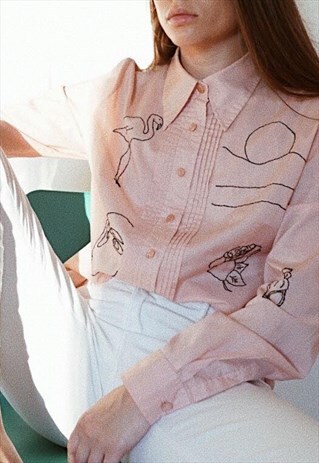 HAND EMBROIDERED BABY PINK SHIRT