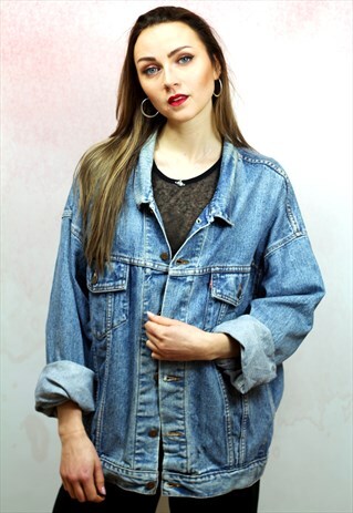 1990S VINTAGE WASHED BLUE MID WASH DENIM JACKET