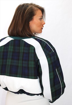 Green Tartan Crop Bomber Jacket 