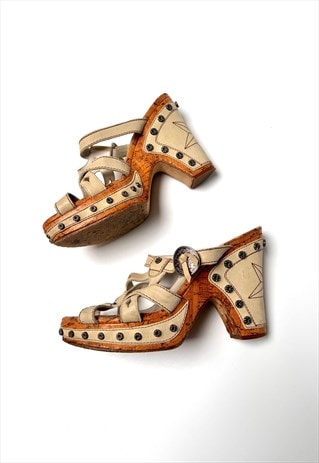 Christian Dior Wedges Heels Western Sandals Vintage 37.5 