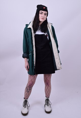VINTAGE 80'S GREEN GRANNY PARKA HOODED COAT SIZE 8 10 12 14