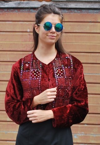 VINTAGE RED VELVET BOHO FESTIVAL JACKET
