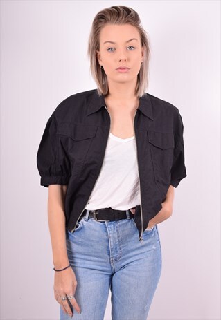 BENETTON WOMENS VINTAGE OVERJACKET LARGE BLACK 90'S