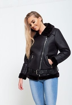 justyouroutfit Black Aviator Leather Jacket 