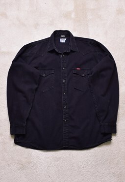 Vintage 80s Lee Rough Riders Black Casual Denim Shirt