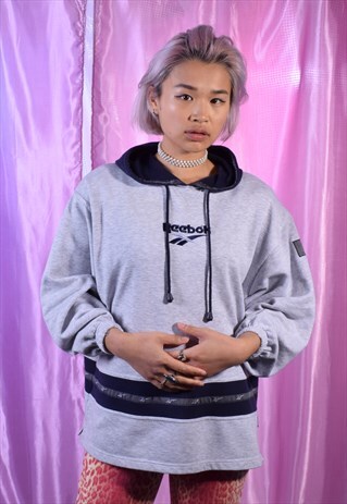 VINTAGE REEBOK GREY AND NAVY HOODIE