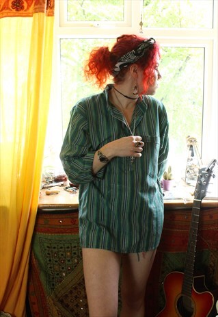 FAIRTRADE TEAL STRIPED COTTON HIPPIE SHIRT