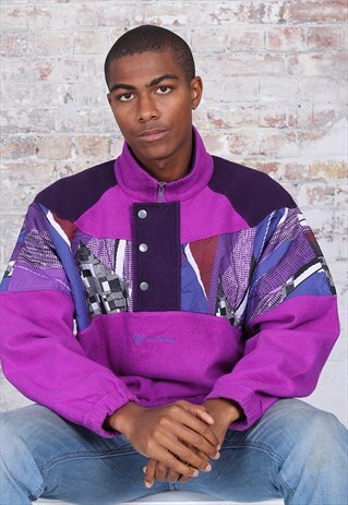 VINTAGE SERGIO TACCHINI BUTTON UP FLEECE PURPLE PINK