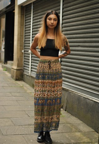 VINTAGE BOHO INDIAN ELEPHANT PRINT MAXI SKIRT