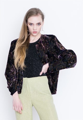 VINTAGE PURPLE FLORAL VELVET RETRO JACKET