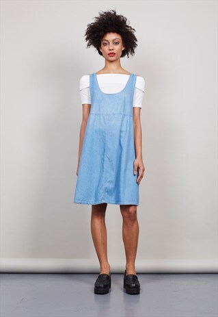 VINTAGE LIGHT WASH 90'S DENIM PINAFORE DRESS