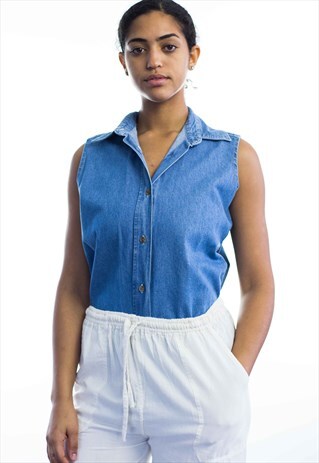 VINTAGE DENIM SLEEVELESS SHIRT 90S M 9