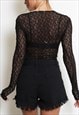 SHEER LACE V NECK BODYSUIT IN BLACK