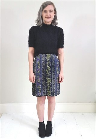 VINTAGE 80'S BLUE FLORAL CORD MINI SKIRT