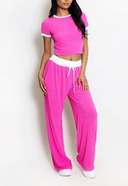 Ribbed T-Shirt And Trouser Set In Pink