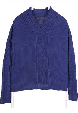 Nautica 90's Knitted V Neck Jumper / Sweater Medium Blue