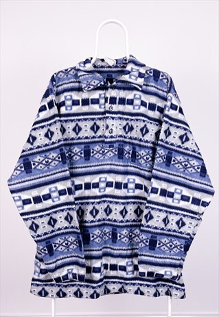 VINTAGE FLEECE CRAZY PRINT PATTERNED POLO NECK SWEATSHIRT XL