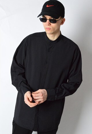 VINTAGE 90S BLACK MINIMALIST COLLARLESS LONG SLEEVE SHIRT