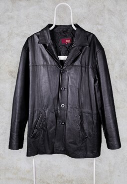 Vintage Black Leather Jacket Genuine Real XL