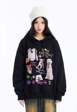 Dog lover hoodie animal print pullover pet top in black