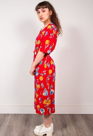 VINTAGE 90'S RED FLORAL MIDI DRESS
