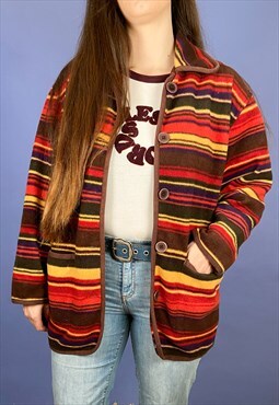 VINTAGE 90's Stripe Fleece Long Sleeve Jacket - S/M
