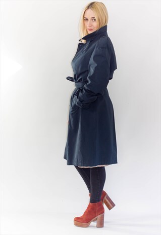 VINTAGE OVERSIZED FIT CHECKED TRENCH COAT