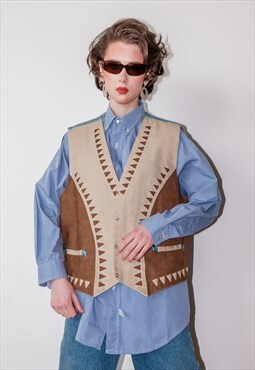 Vintage 70s denim and leather vest